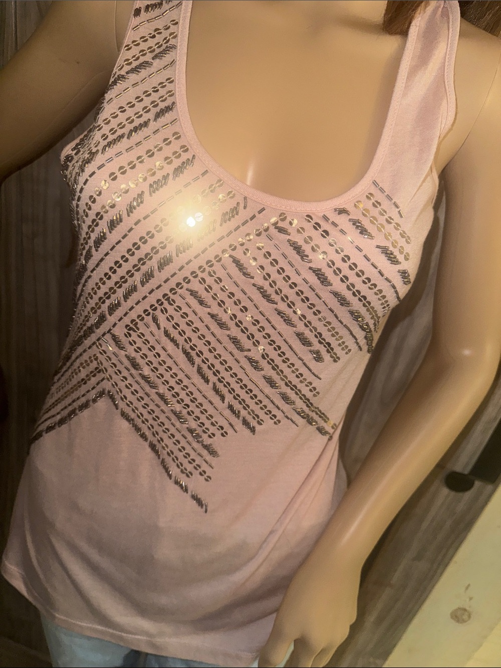 Sleeveless Pink Sequin Accent Tank Top